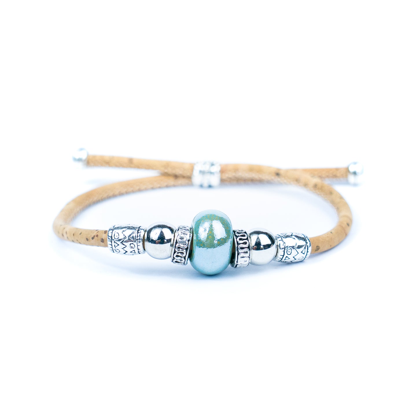 Handcrafted bracelet with natural cork thread and Colorful Ceramic beads.BRW-024-MIX-10