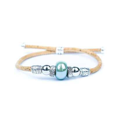 Handcrafted bracelet with natural cork thread and Colorful Ceramic beads.BRW-024-MIX-10