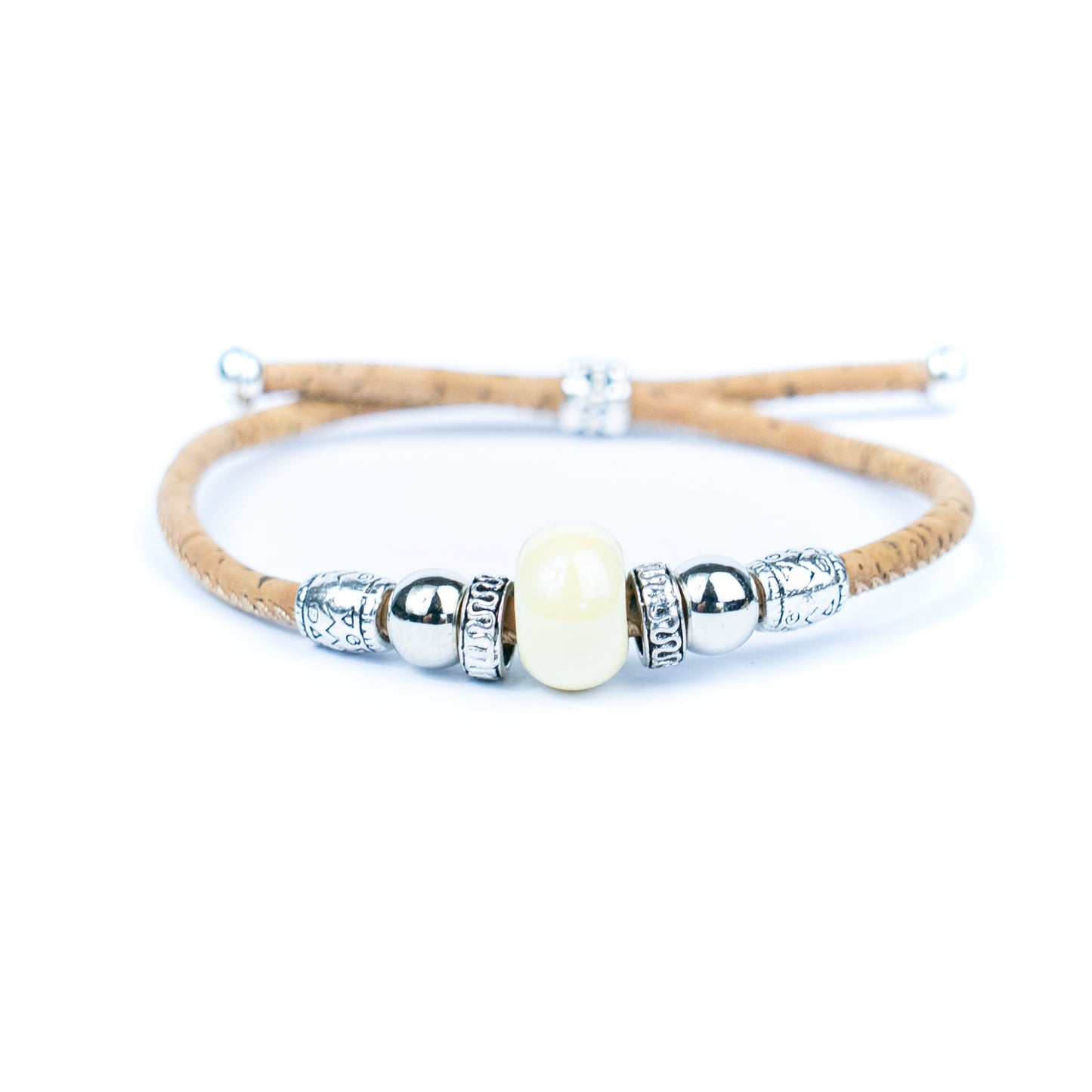 Handcrafted bracelet with natural cork thread and Colorful Ceramic beads.BRW-024-MIX-10