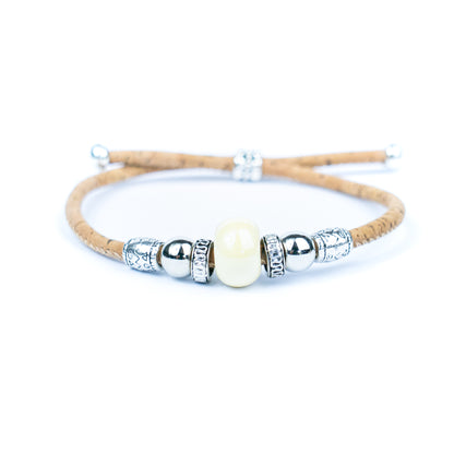 Handcrafted bracelet with natural cork thread and Colorful Ceramic beads.BRW-024-MIX-10