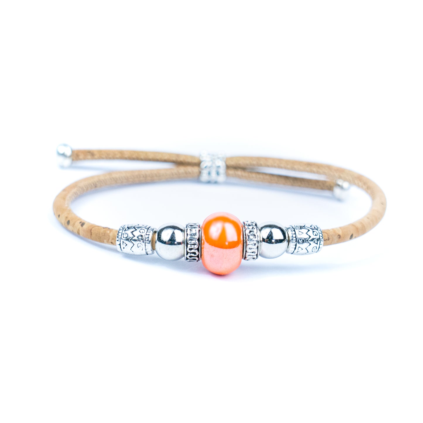 Handcrafted bracelet with natural cork thread and Colorful Ceramic beads.BRW-024-MIX-10