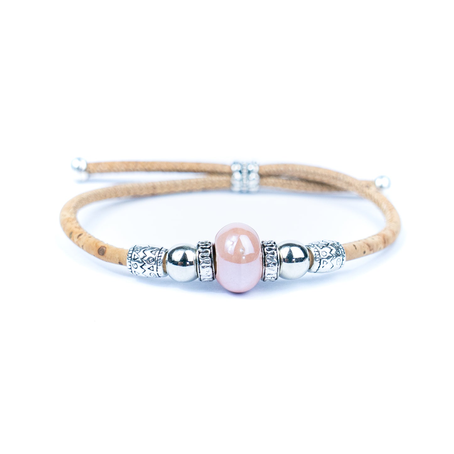 Handcrafted bracelet with natural cork thread and Colorful Ceramic beads.BRW-024-MIX-10