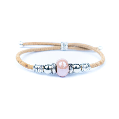 Handcrafted bracelet with natural cork thread and Colorful Ceramic beads.BRW-024-MIX-10