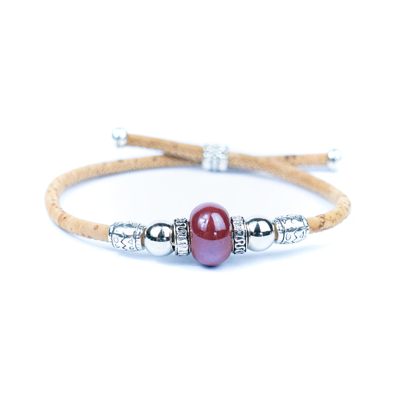 Handcrafted bracelet with natural cork thread and Colorful Ceramic beads.BRW-024-MIX-10