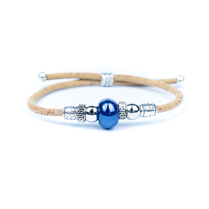 Handcrafted bracelet with natural cork thread and Colorful Ceramic beads.BRW-024-MIX-10