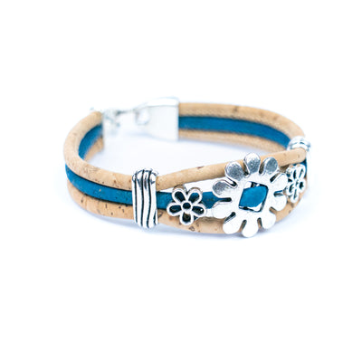 Natural cork cord and alloy hardware  flower handmade women's bracelet  BR-458-MIX-5