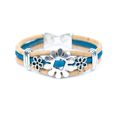 Natural cork cord and alloy hardware  flower handmade women's bracelet  BR-458-MIX-5
