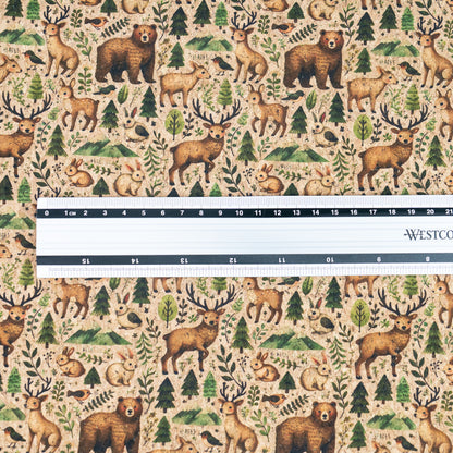 Woods Animal Pattern with Bears and Deers Cork Fabric COF-774
