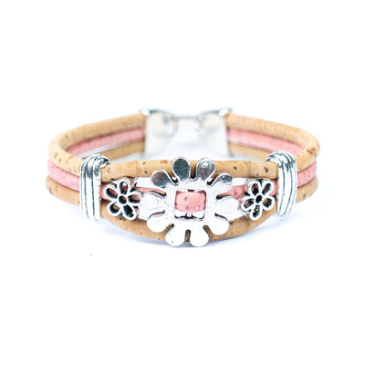 Natural cork cord and alloy hardware  flower handmade women's bracelet  BR-458-MIX-5
