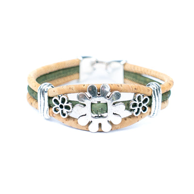 Natural cork cord and alloy hardware  flower handmade women's bracelet  BR-458-MIX-5