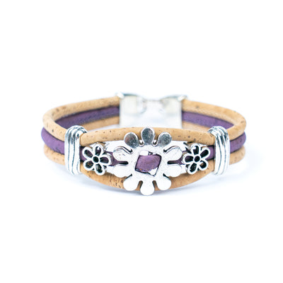 Natural cork cord and alloy hardware  flower handmade women's bracelet  BR-458-MIX-5