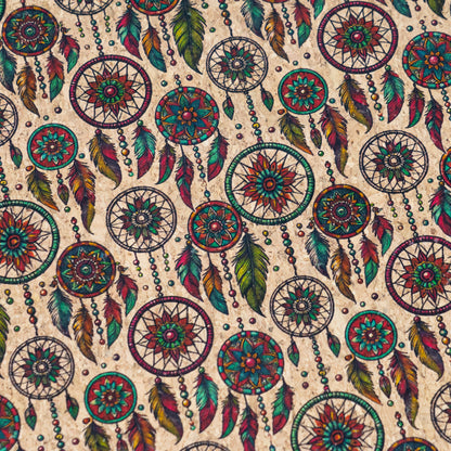 Colorful Dreamcathers Pattern Cork Fabric COF-772