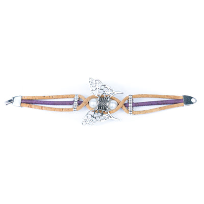 Handmade Cork Bracelet with Filigree Butterfly and Pearl Beads BR-189-MIX-5