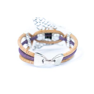 Handmade Cork Bracelet with Filigree Butterfly and Pearl Beads BR-189-MIX-5