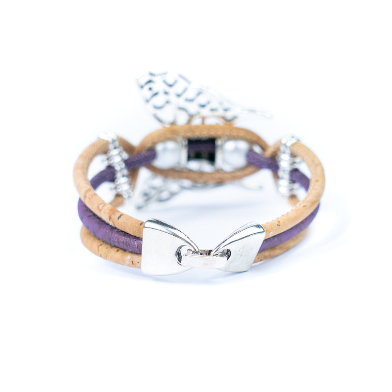 Handmade Cork Bracelet with Filigree Butterfly and Pearl Beads BR-189-MIX-5