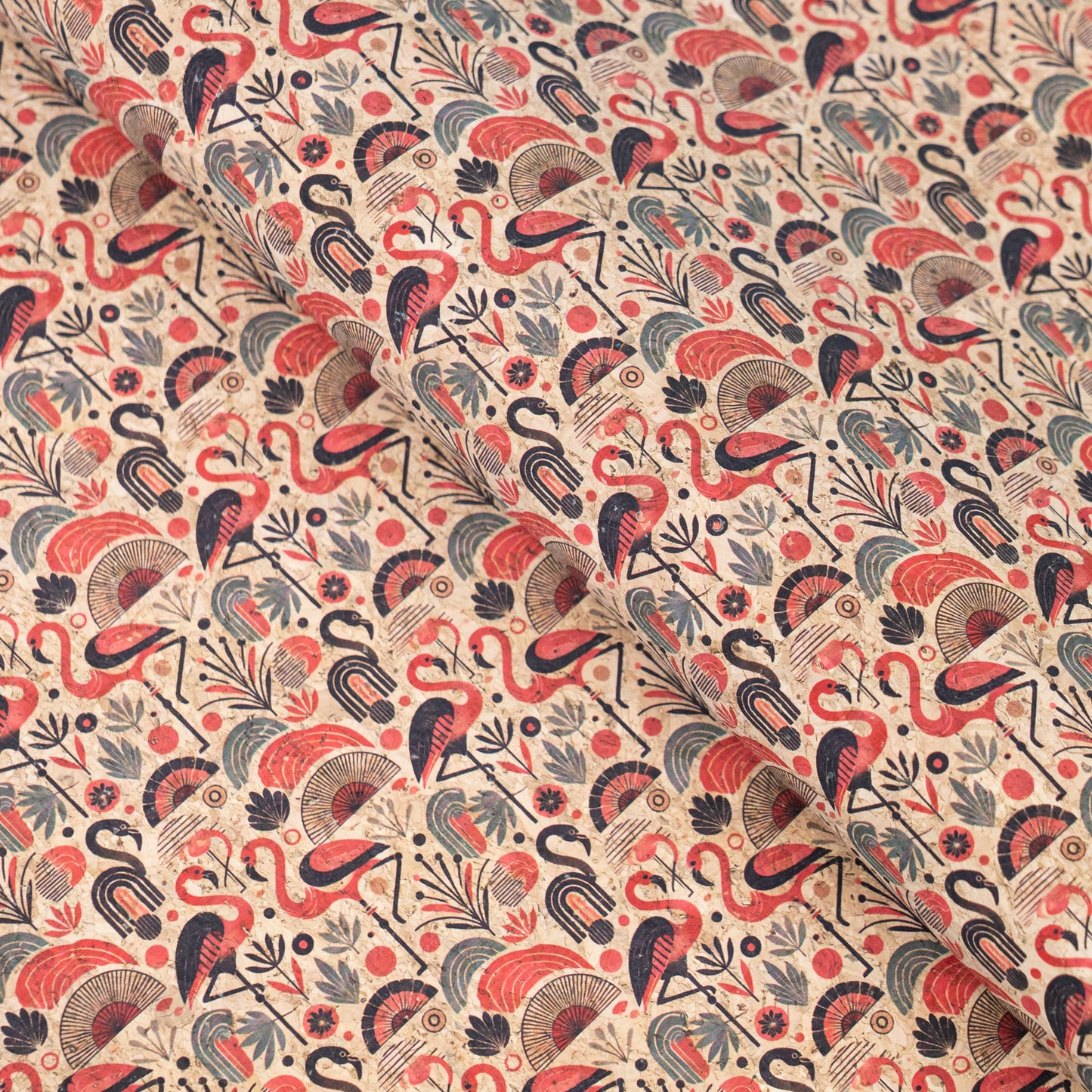 Flamingo Collection - Flamingo and Floral Pattern Cork Fabric COF-746