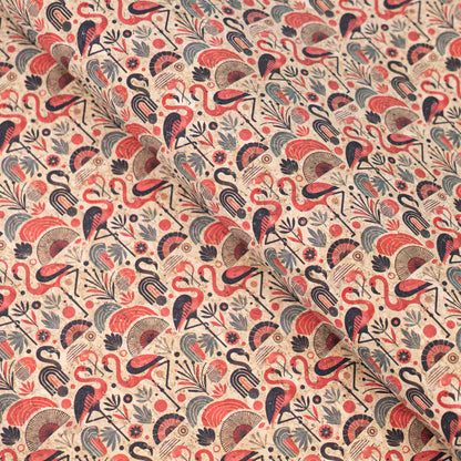 Flamingo Collection - Flamingo and Floral Pattern Cork Fabric COF-746