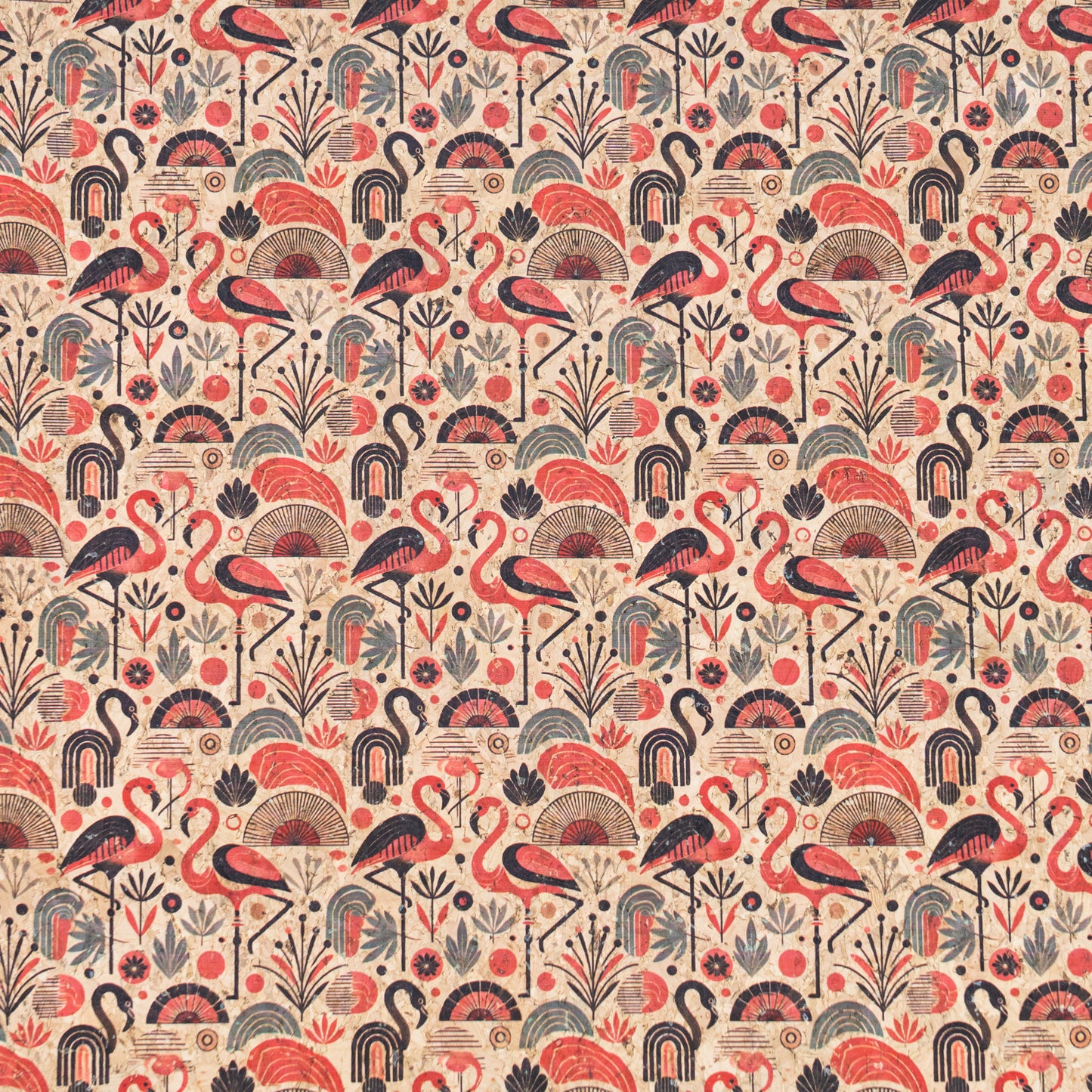 Flamingo Collection - Flamingo and Floral Pattern Cork Fabric COF-746