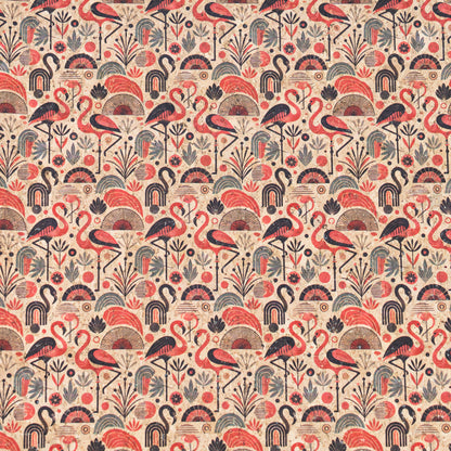 Flamingo Collection - Flamingo and Floral Pattern Cork Fabric COF-746