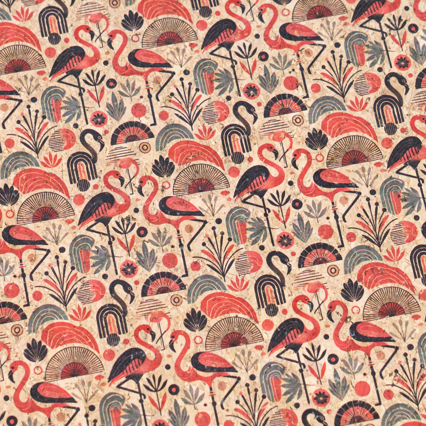 Flamingo Collection - Flamingo and Floral Pattern Cork Fabric COF-746