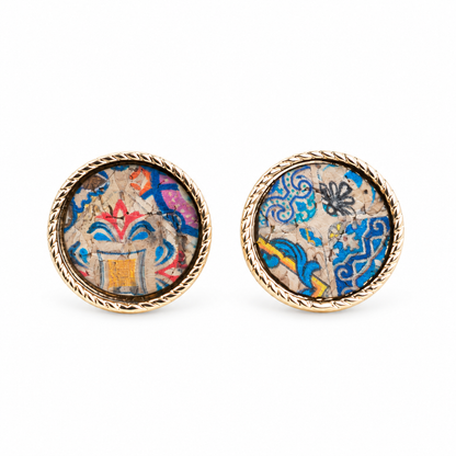 Natural Cork Round Stud Earrings Set – 6 Pairs-ER-216-MIX-6