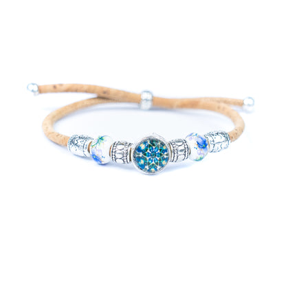 Natural cork cord and ceramic beads handmade women's fashion bracelet BR-456-MIX-5