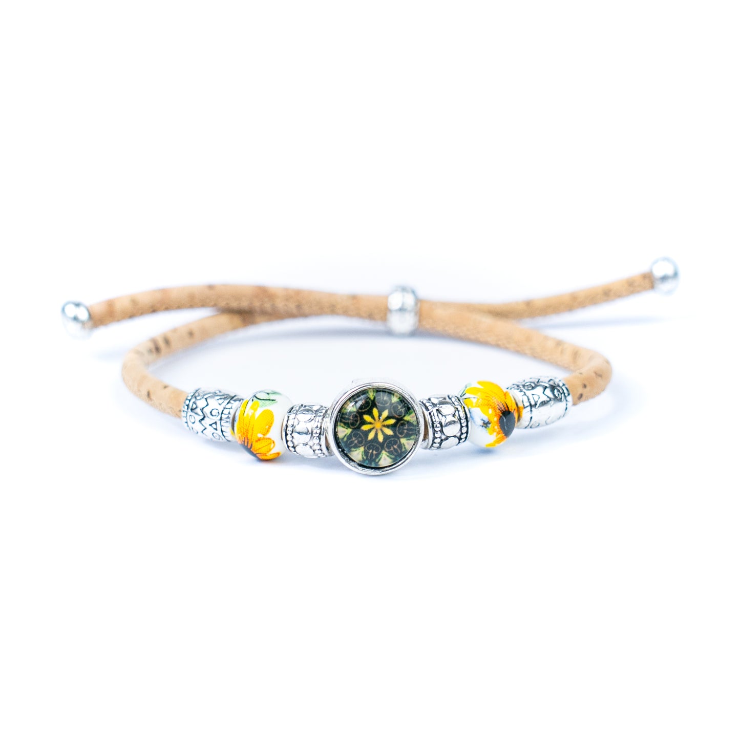 Natural cork cord and ceramic beads handmade women's fashion bracelet BR-456-MIX-5