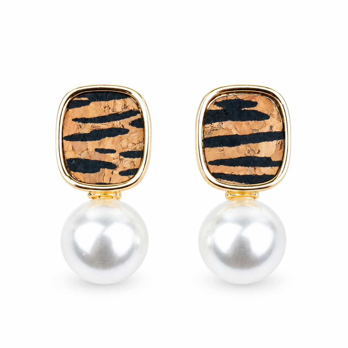 Natural cork and pearl drop earrings  – Pack of 6Pairs-ER-215-MIX-6