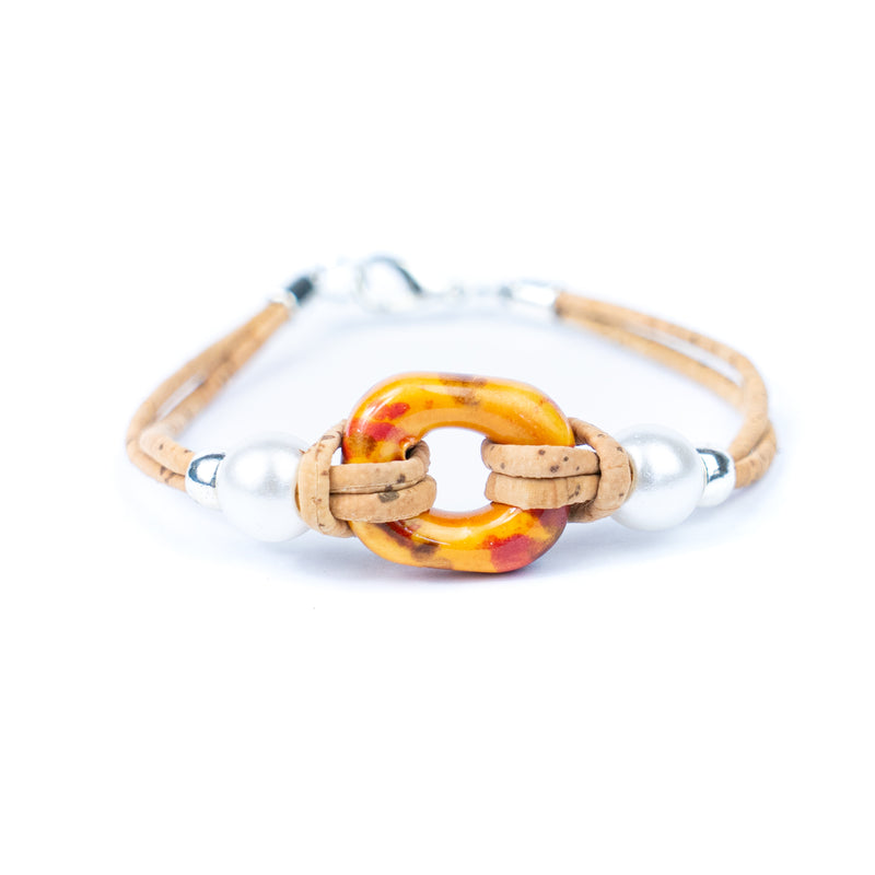 Handmade Cork Bracelet with Ceramic Ring BR-416-MIX-4
