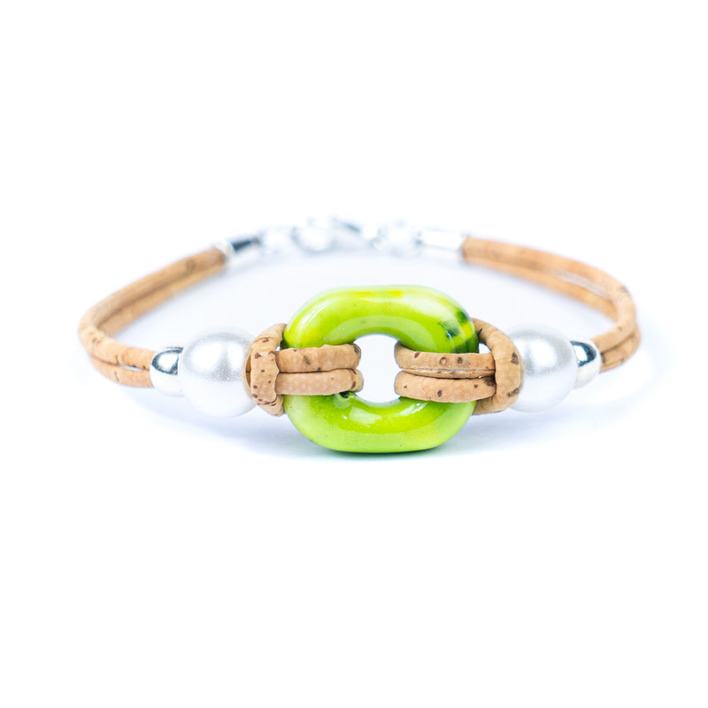 Handmade Cork Bracelet with Ceramic Ring BR-416-MIX-4
