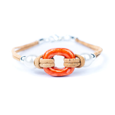 Handmade Cork Bracelet with Ceramic Ring BR-416-MIX-4