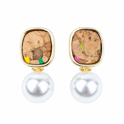 Natural cork and pearl drop earrings  – Pack of 6Pairs-ER-215-MIX-6