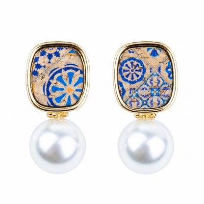 Natural cork and pearl drop earrings  – Pack of 6Pairs-ER-215-MIX-6