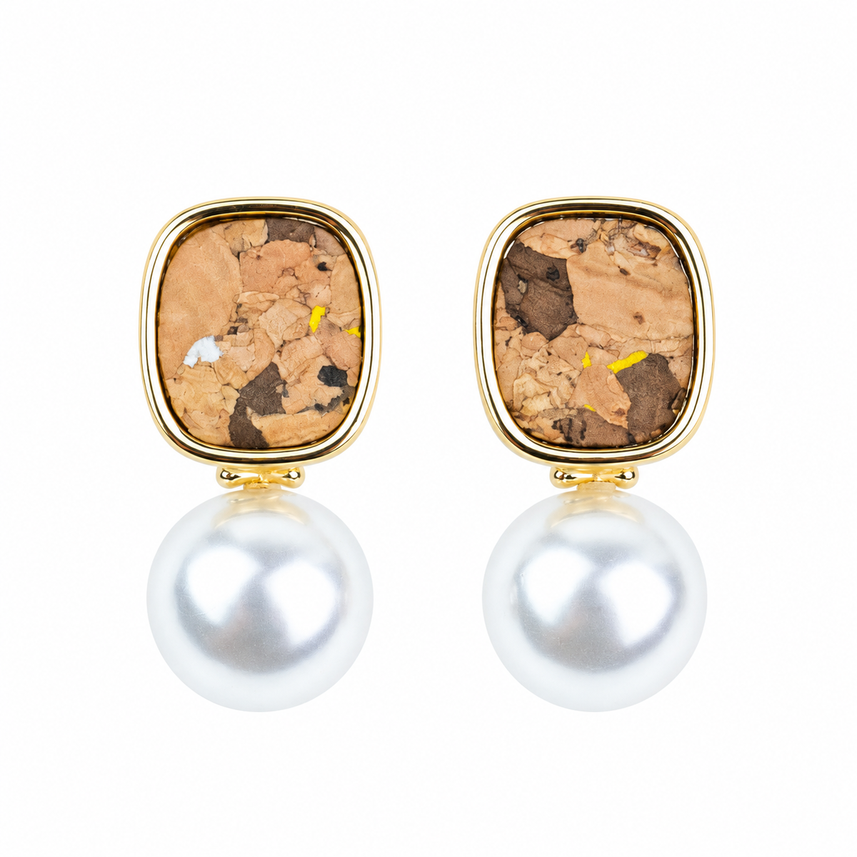 Natural cork and pearl drop earrings  – Pack of 6Pairs-ER-215-MIX-6