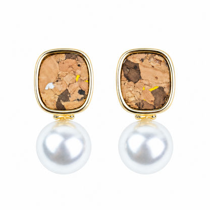 Natural cork and pearl drop earrings  – Pack of 6Pairs-ER-215-MIX-6