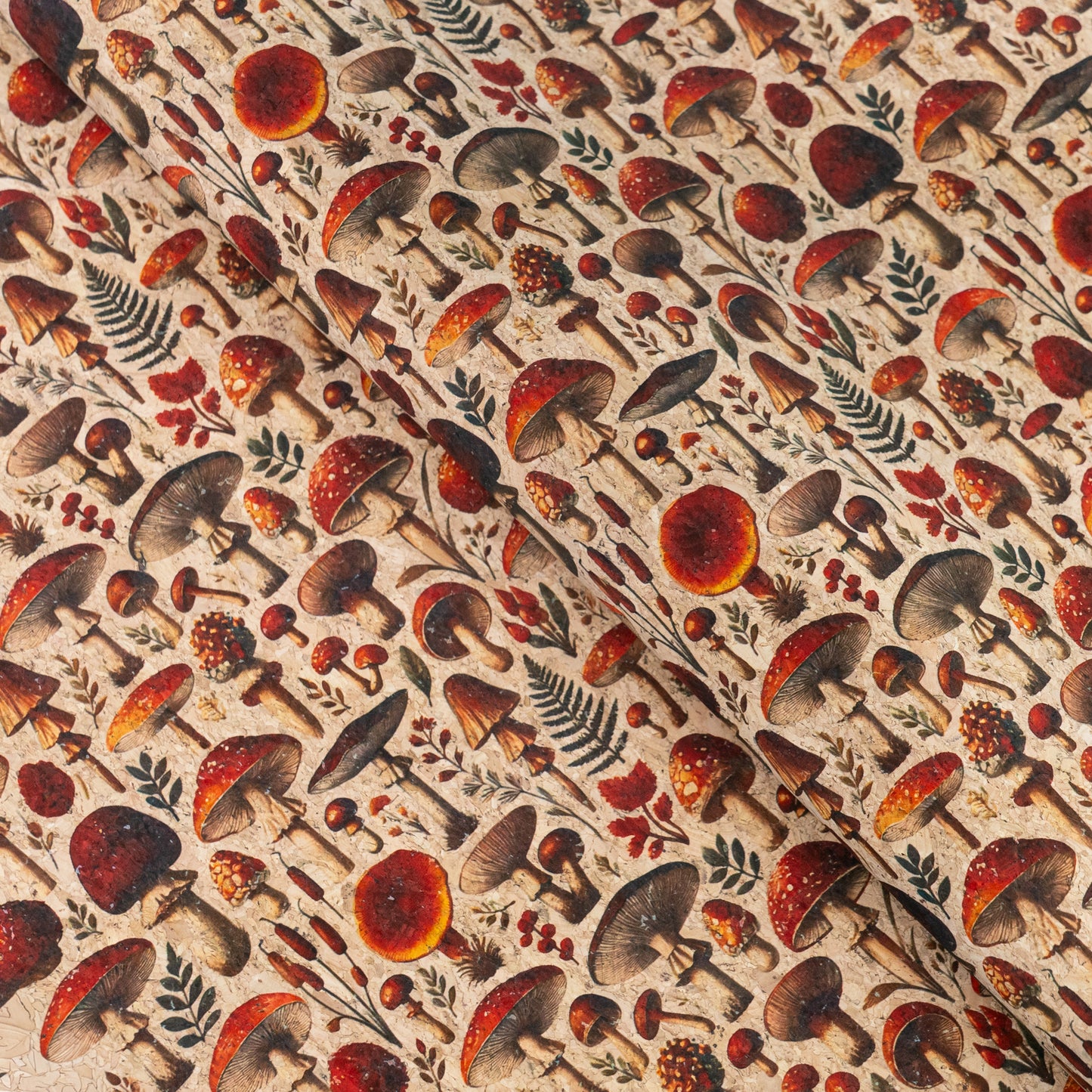 Red Mushrooms Pattern Cork Fabric COF-735