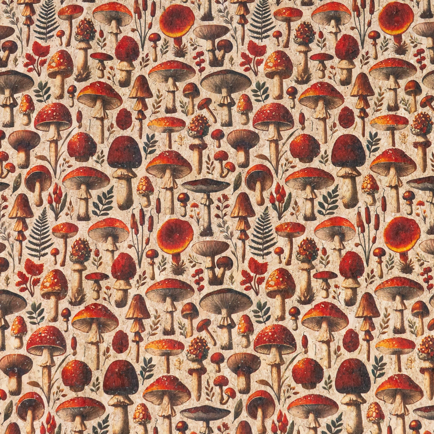 Red Mushrooms Pattern Cork Fabric COF-735