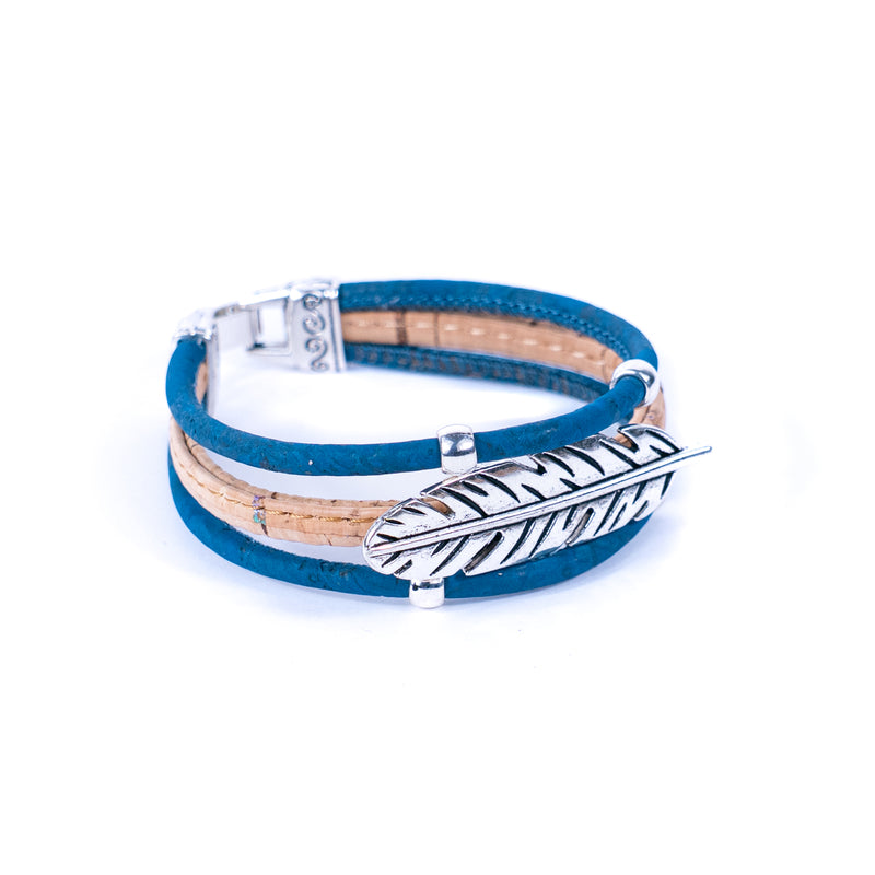 Cork jewelry cork Bracelet for women natural cork with featherhandmade bracelet BR-218-MIX-5