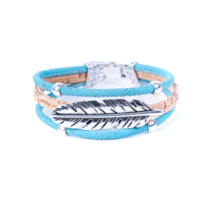 Cork jewelry cork Bracelet for women natural cork with featherhandmade bracelet BR-218-MIX-5