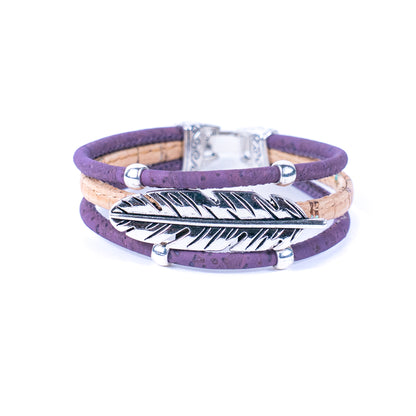 Cork jewelry cork Bracelet for women natural cork with featherhandmade bracelet BR-218-MIX-5