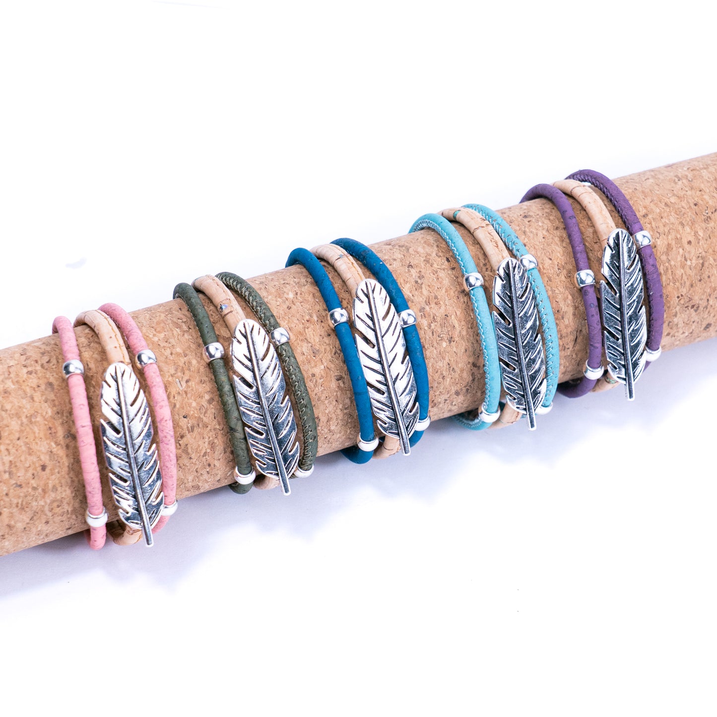 Cork jewelry cork Bracelet for women natural cork with featherhandmade bracelet BR-218-MIX-5