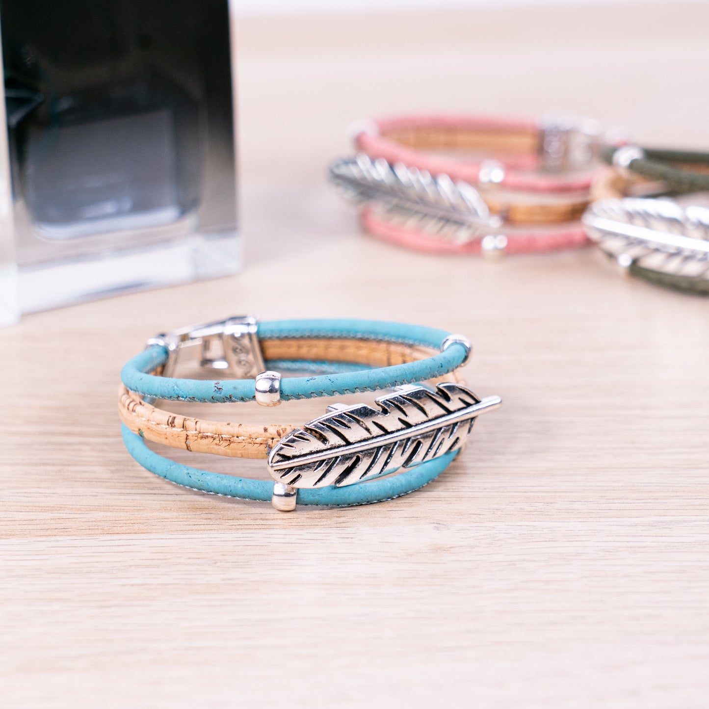 Cork jewelry cork Bracelet for women natural cork with featherhandmade bracelet BR-218-MIX-5