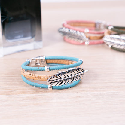 Cork jewelry cork Bracelet for women natural cork with featherhandmade bracelet BR-218-MIX-5