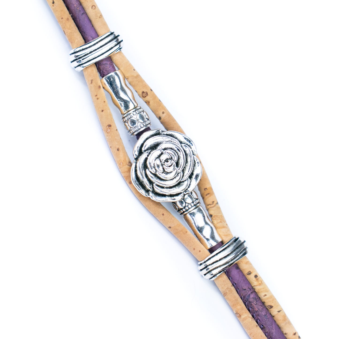 Natural cork cord and alloy hardware rose flower handmade women's bracelet  BR-451-MIX-5