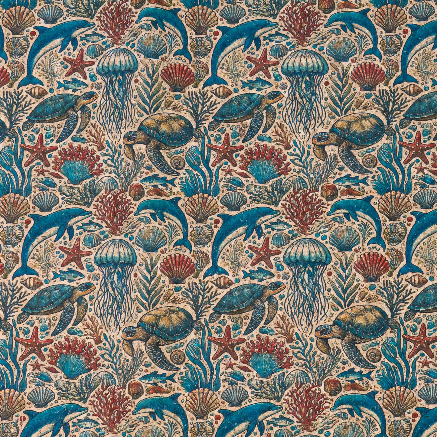 Marine series of marine life Pattern Cork fabric COF-722