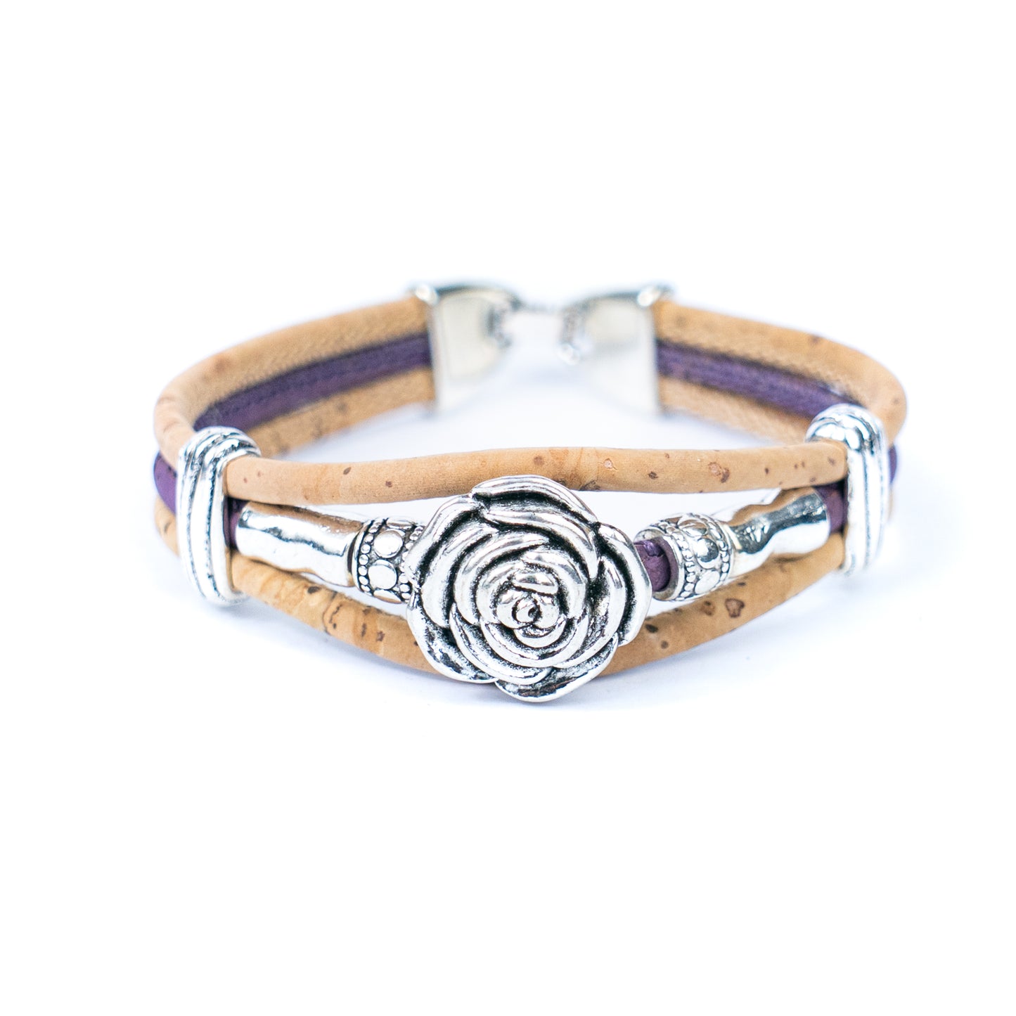 Natural cork cord and alloy hardware rose flower handmade women's bracelet  BR-451-MIX-5