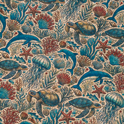 Marine series of marine life Pattern Cork fabric COF-722
