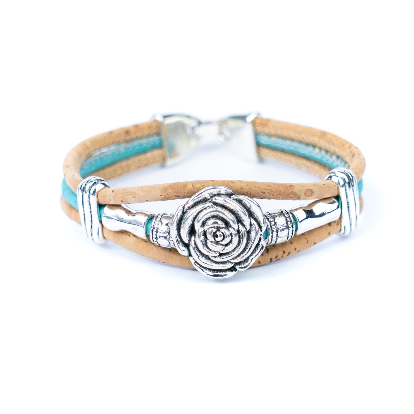 Natural cork cord and alloy hardware rose flower handmade women's bracelet  BR-451-MIX-5