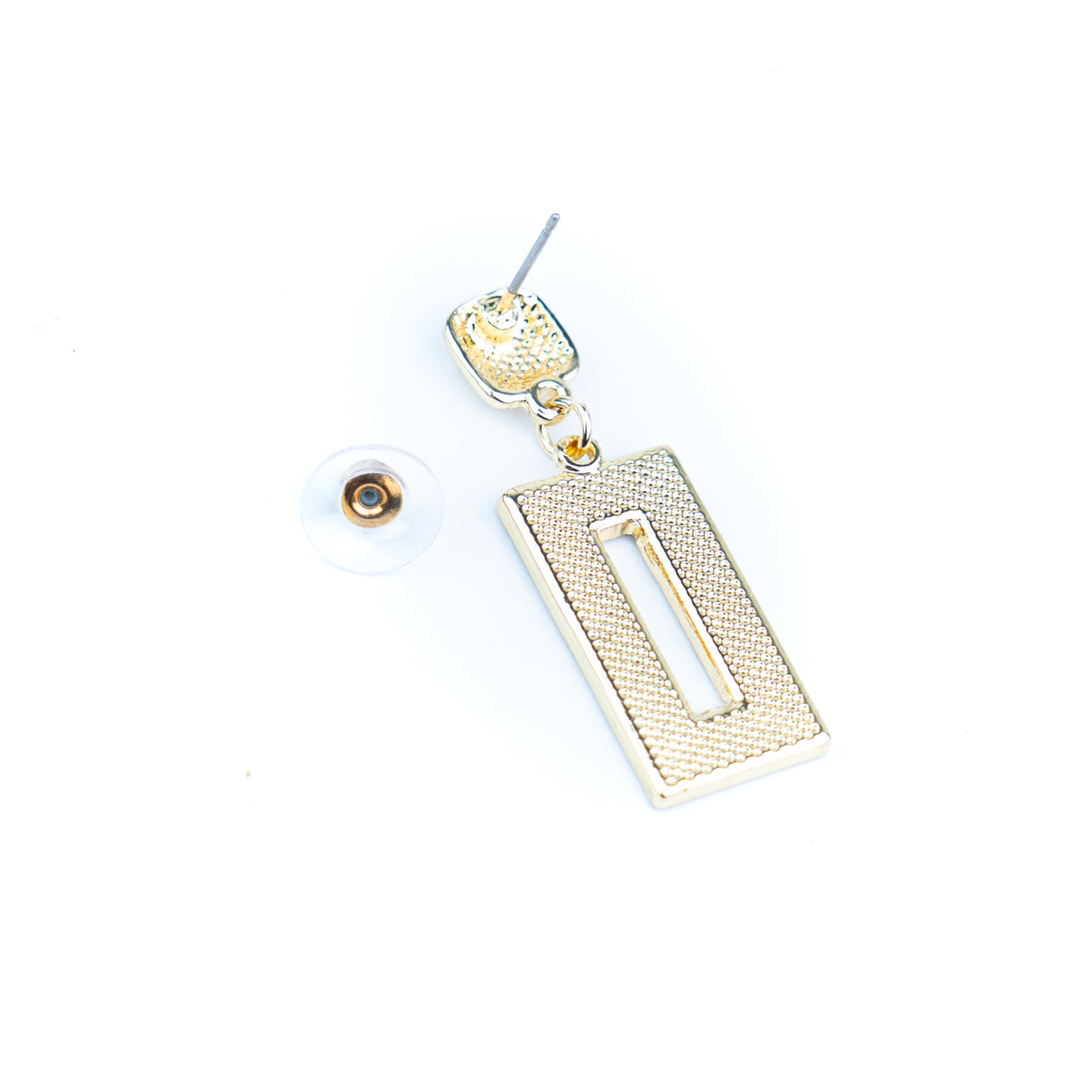 Tri-color natural cork geometric cutout rectangular gold earrings  – Pack of 6Pairs-ER-214-MIX-6