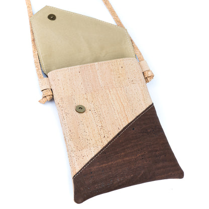 Cork Crossbody Bag with Geometric Color Block - Vegan Leather Shoulder Purse